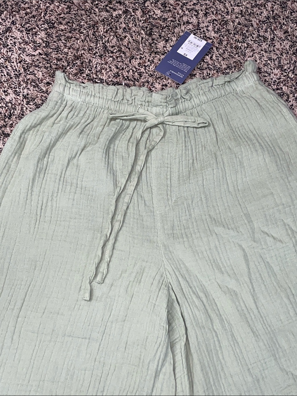 Universal Thread Wide-Leg Drawstring Gauze Cotton Pants in Olive Green Var Sizes - Picture 5 of 11